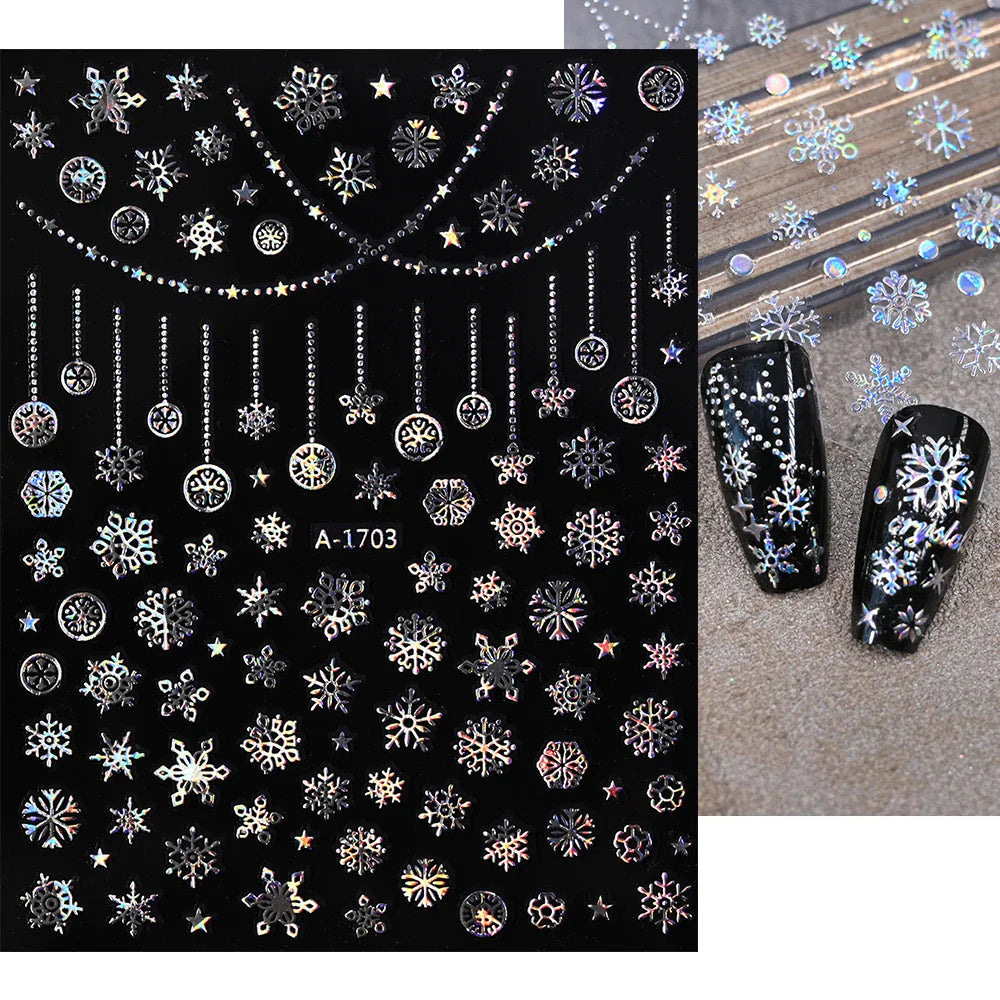 3D Snowflake Nail Art Decals Sliver Bronzing 3D Christmas Nail Art Decoration Self Adhesive Winter Christmas New Year Slides Y2K (ONLINE ORDER ONLY)