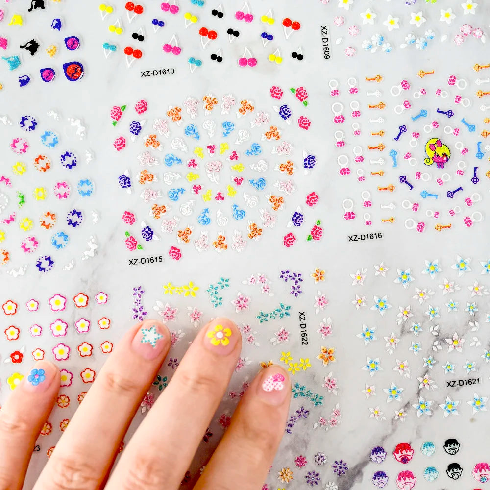 30pcs 3D Flowers Design Nail Art Stickers Colorful Floral Bow Tie Heart Butterfly Design Nail Decals Spring Summer Nail Supplies (Online Order Only)