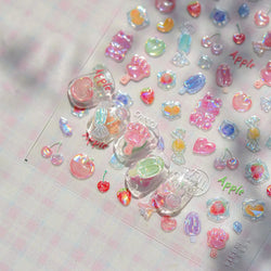 Colorful Fruit Lemon Grapefruit Kiwifruit Candy Popsicle Rabbit Cherry Apple Paw Jelly Adhesive Nail Art Sticker Manicure Decals (ONLINE ORDER ONLY)
