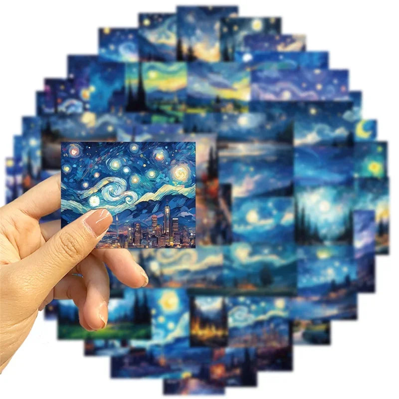 10/30/50PCS Cartoon Starry Sky Paint PVC Sticker Aesthetic Decoration Scrapbooking Sketchbook Korean Stationery School Supplies (ONLINE ORDER ONLY)