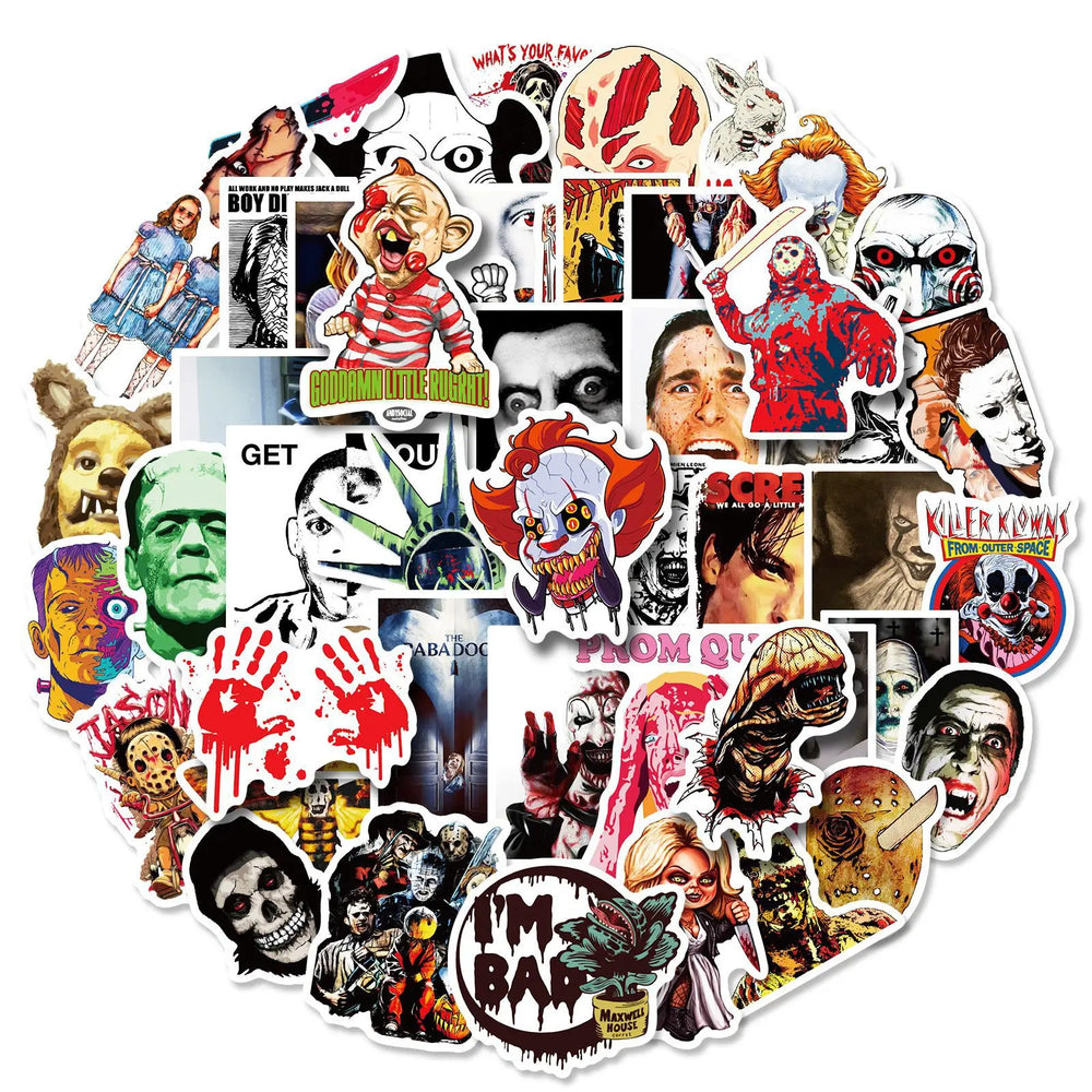 Horror Movie Character Stickers Pack for Laptop, Skateboard, Phone, Guitar Decor (ONLINE ORDER ONLY)