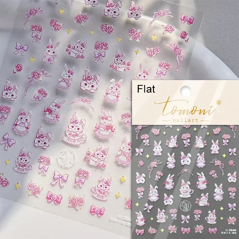 Pale Flower Bouquet Label Bowknot Stationery Sunflower Daisy Leaf 3D Self Adhesive Nail Art Stickers Rhinestone Manicure Decals (Online Order Only)
