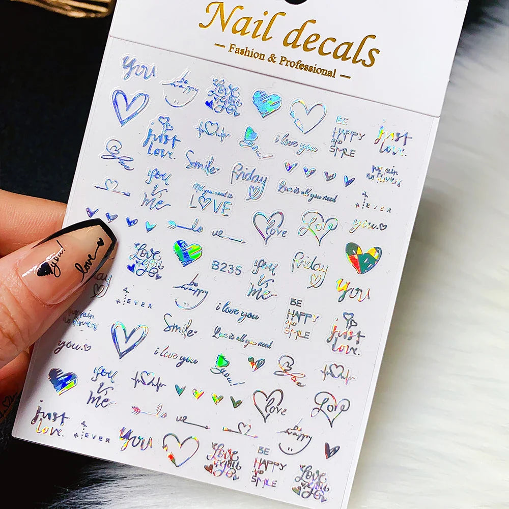 1PC Heart Love Design 3D Nail Art Sticker English Letter Self-Adhesive Slider Valentine's Day DIY Manicure Tips Accessories Tool (ONLINE ORDER ONLY)