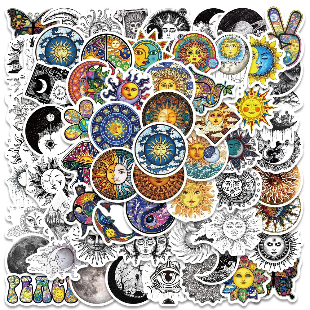 64pcs Gothic Witch Moon Sun Stickers Aesthetic Decals for Laptop Guitar Phone Scrapbook (ONLINE ORDER ONLY)