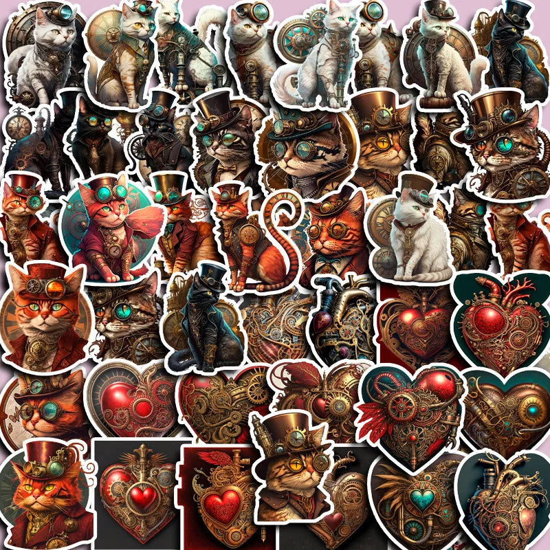Cool Steam Punk Metal Cat Stickers for Phone Laptop Luggage Skateboard Decals (Online Order Only)