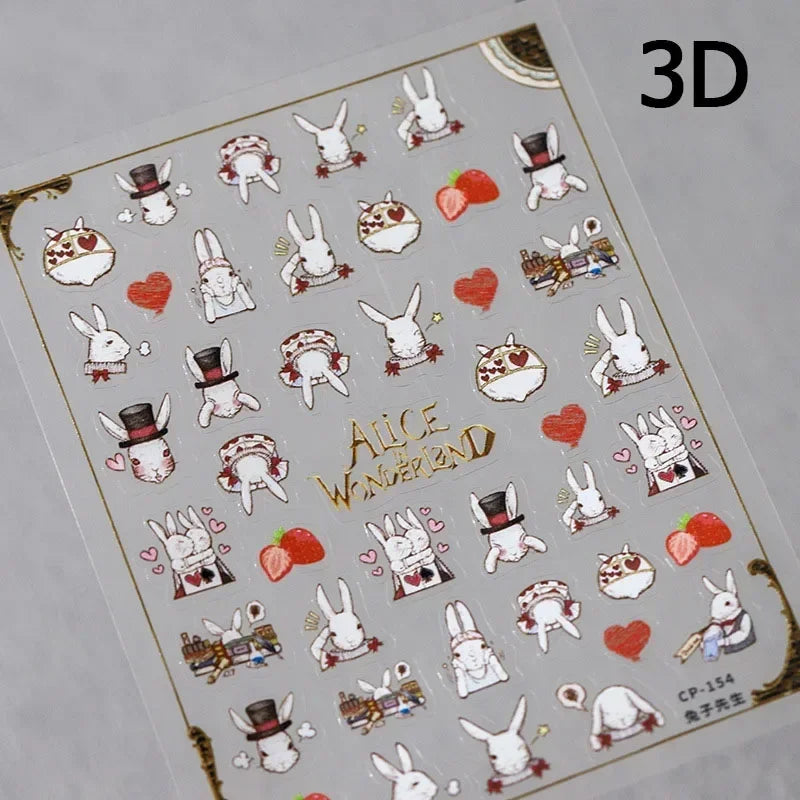Poker Red Love Heart Square Grid Star Moon Card Pattern Spade Retro 3D Self Adhesive Nail Art Decoration Sticker Manicure Decals (Online Order Only)
