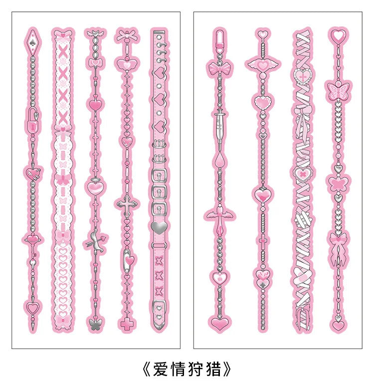 2Pcs/lot Cute Ribbon Chain Stickers Lace Idol Card Scrapbooking DIY Album Decoration Sticker Aesthetic Kawaii Stationery (ONLINE ORDER ONLY)