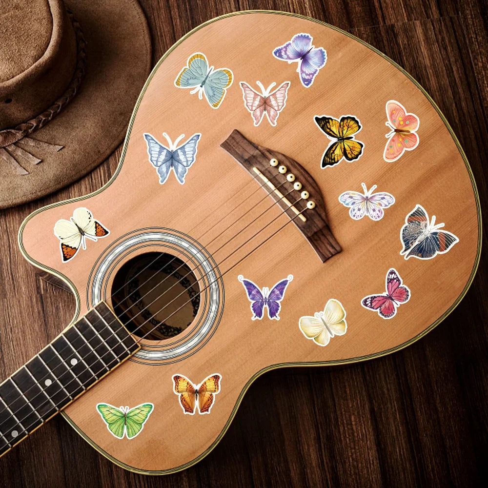 50Pcs Butterfly Stickers for Laptop Skateboard Guitar Stationery Stickers DIY Fridge Car Bottle Decals Kids Toys (Online Order Only)