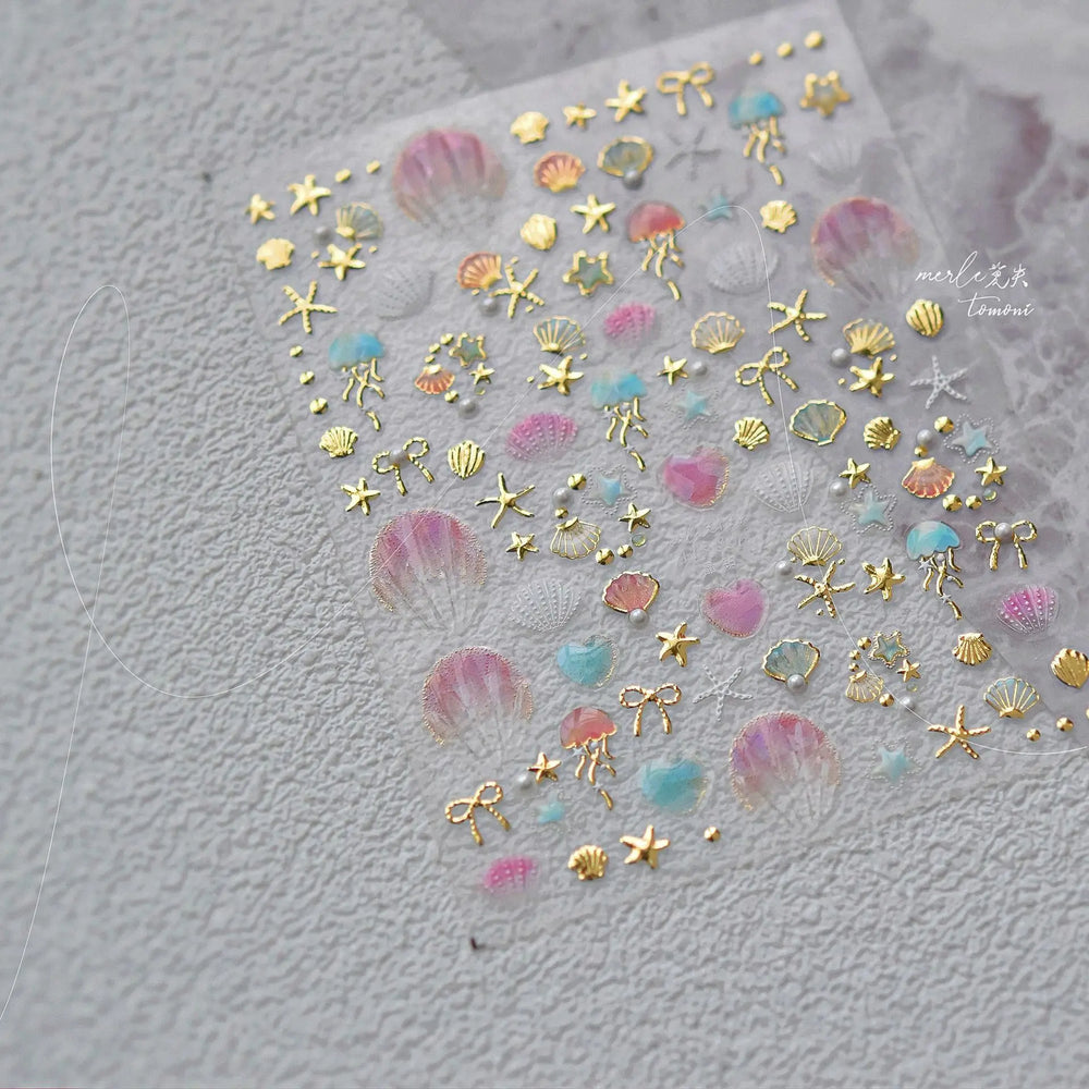 Halo Dyeing Ocean Shell Conch Starfish Pearl Love Heart Bowknot Jellyfish Adhesive Nail Art Stickers Manicure Decals Wholesale (ONLINE ORDER ONLY)
