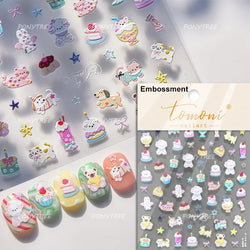 Cat Kitten Star Tree Bell Angel Bowknot Snowman Envelope Pinecone Bone Adhesive Nail Art Stickers Cup Rhinestone Manicure Decals (ONLINE ORDER ONLY)
