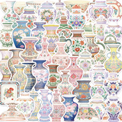 52Pcs Retro Chinese Style Porcelain Design Stickers Self Adhesive DIY Skateboard Guitar Laptop Phone Decals StickerToys (ONLINE ORDER ONLY)