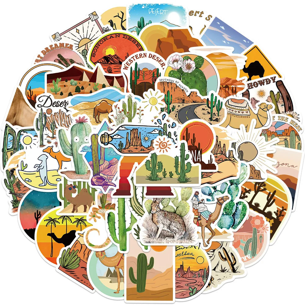 50Pcs Cartoon Desert Outdoor Geography Stickers Guitar Kids DIY TOY Car Moto Skateboard Snowboard Luggage Decal Sticker (Online Order Only)