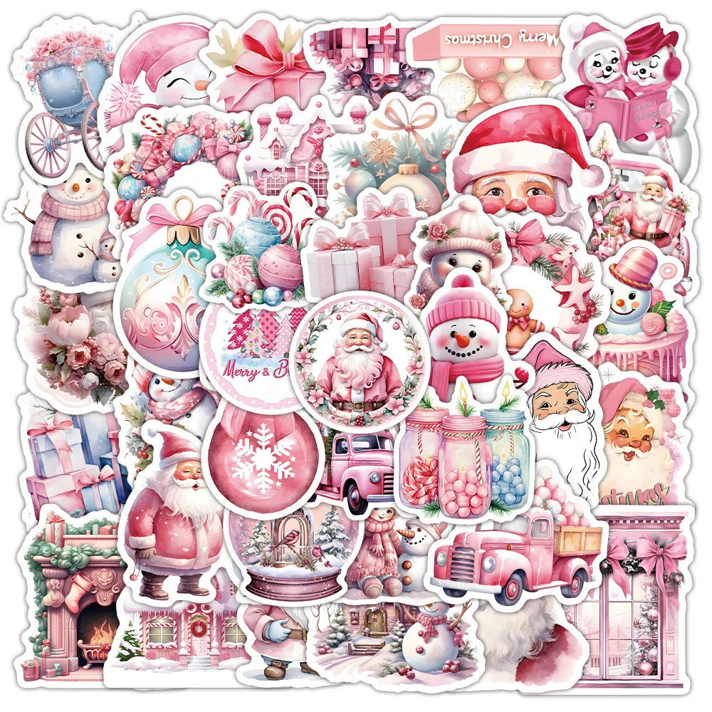 Cute Cartoon Pink Christmas Stickers Decals for Laptop Phone Suitcase Kids Toys (Online Order Only)