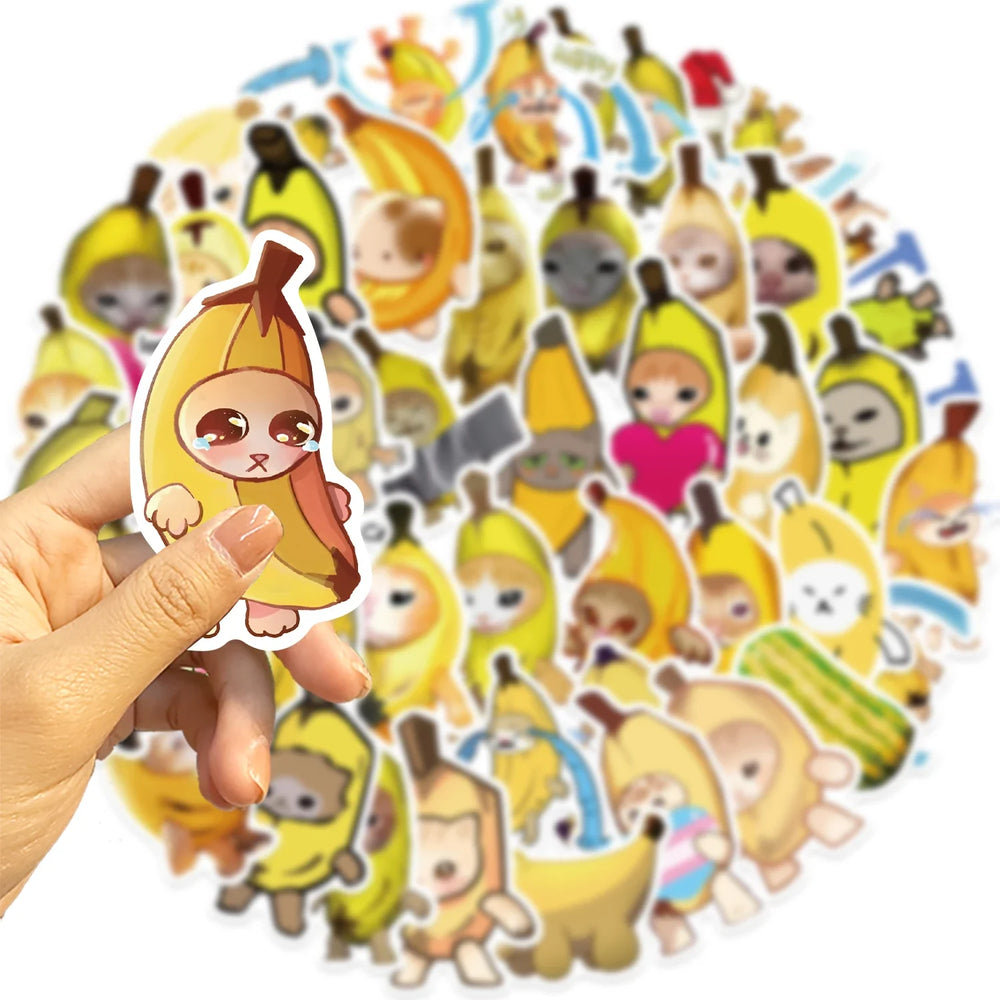 50Pcs  Banana Cat Cartoon Kawaii Sticker DIY Scrapbook Laptop Stationary Guitar Suitcase Sticker Cute Animal Decals Kids Toys﻿ (Online Order Only)