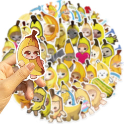 50Pcs  Banana Cat Cartoon Kawaii Sticker DIY Scrapbook Laptop Stationary Guitar Suitcase Sticker Cute Animal Decals Kids Toys﻿ (Online Order Only)