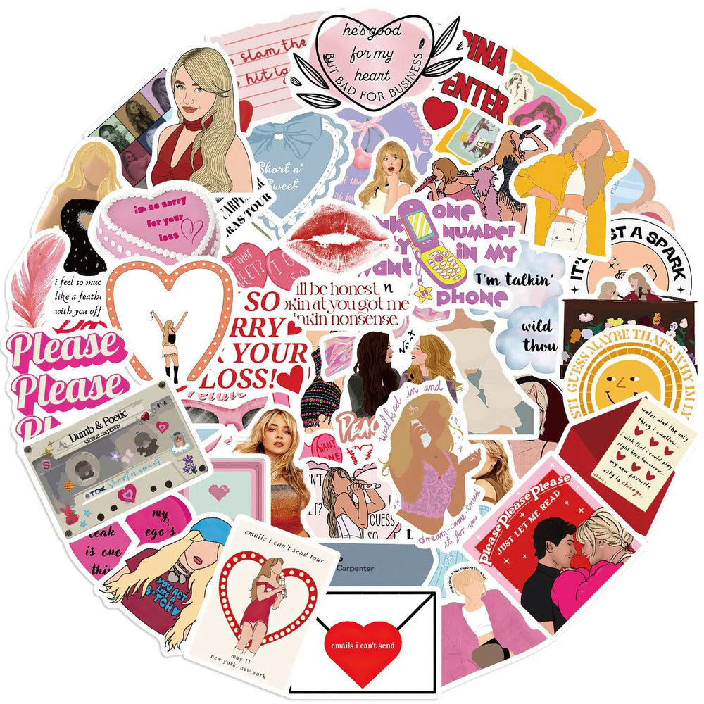 10/50PCS Hot Singer Sabrina Carpenter Stickers Superstar Concerts Decals For Phone Laptop Luggage Guitar Pink Aesthetic Stickers (ONLINE ORDER ONLY)