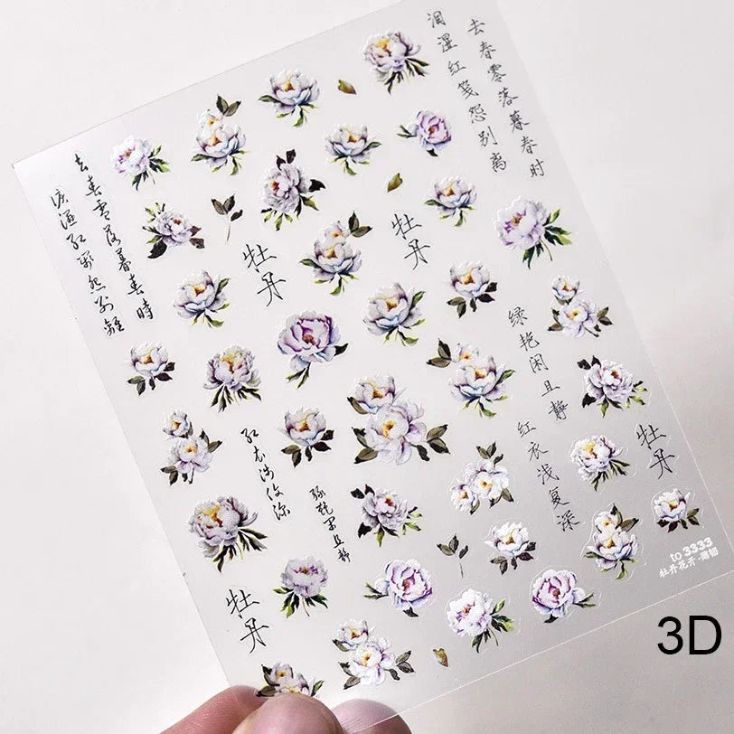 Gradient Halo Dyeing Dark Red Rose Flower Rhinestone Lace Bow Heart 3D Self Adhesive Nail Art Decoration Sticker Manicure Decals (ONLINE ORDER ONLY)
