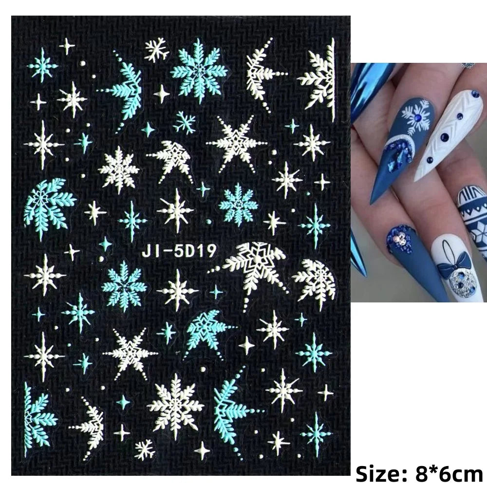 5D Embossed Gingerbread Man Nail Art Sticker Cute Christmas Winter Santa Claus Snowflake Elk Engraved Slider Manicure Decoration (ONLINE ORDER ONLY)