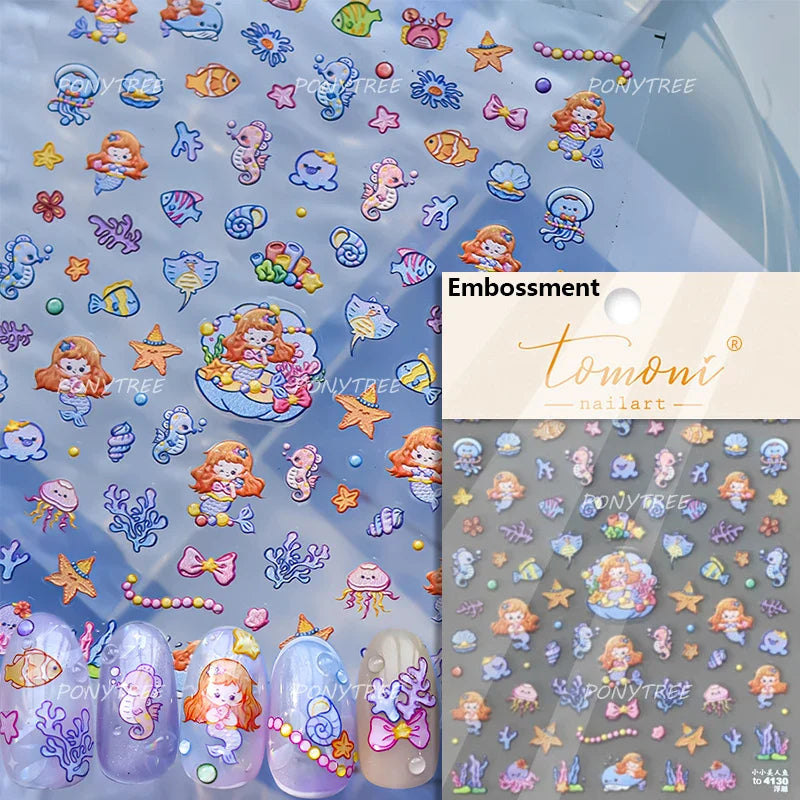 Shiny Mermaid Tail Fish Tail Sea Wave Jelly Spoondrift Shell Starfish Ocean Romantic Delicate Nail Art Stickers Manicure Decals (ONLINE ORDER ONLY)