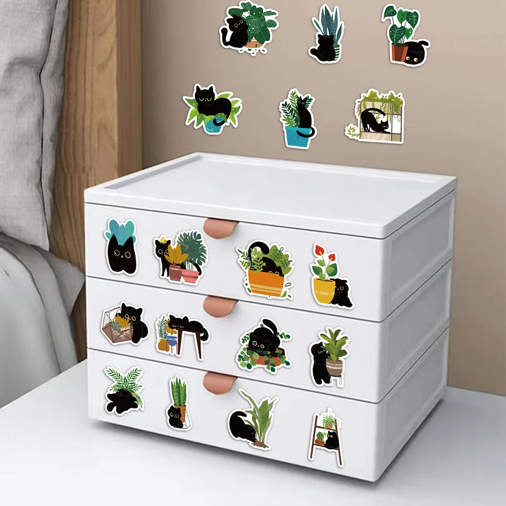 10/30/60PCS Cute Plants Cat Stickers Graffiti Cartoon Kawaii Animals Decals Kids Toys DIY Laptop Phone Skateboard Bike Suitcase (Online Order Only)