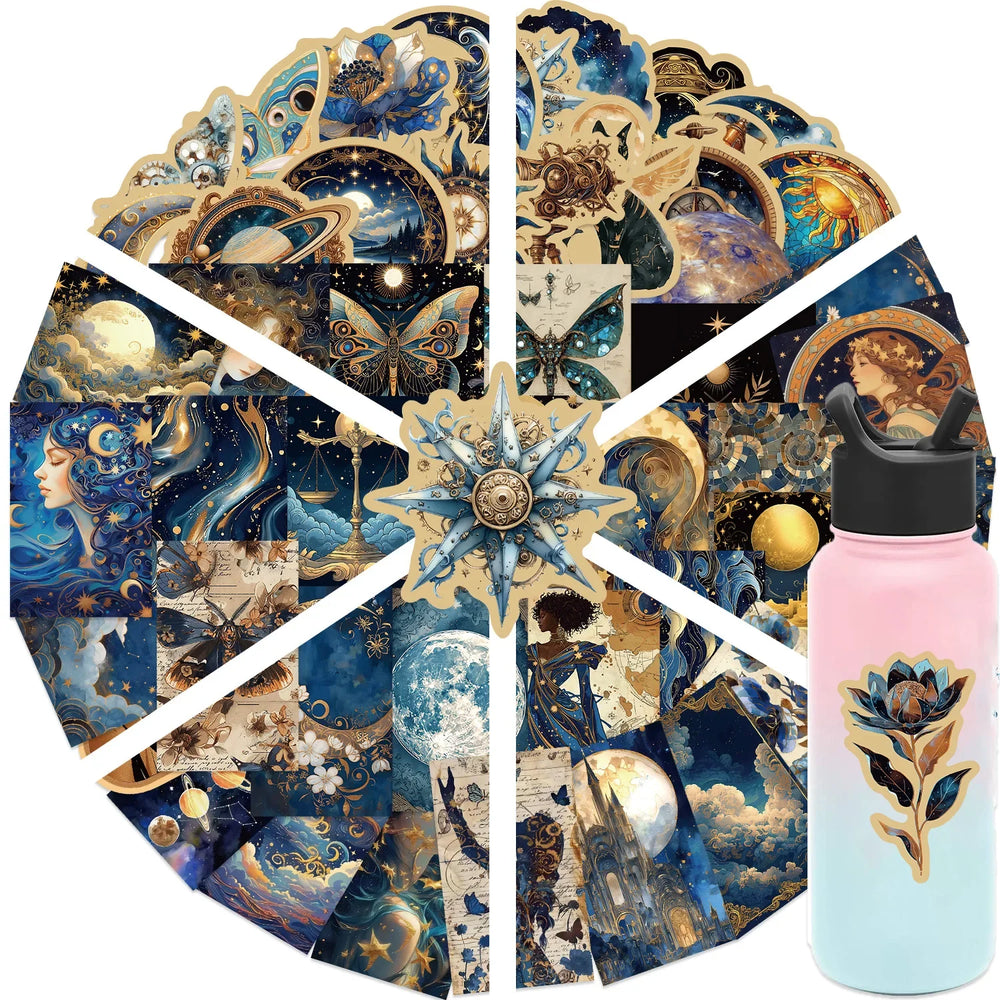 50pcs Retro Astronomy Universe Planets Stickers for Suitcase Phone Notebook Galaxy Moon Astrology Aesthetic Decals Sticker (Online Order Only)