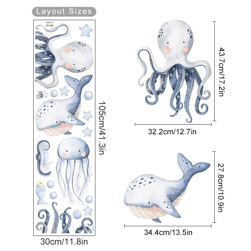 Cute Ocean Animal Nursery Wall Decals Stickers Art Print Decor (ONLINE ORDER ONLY)