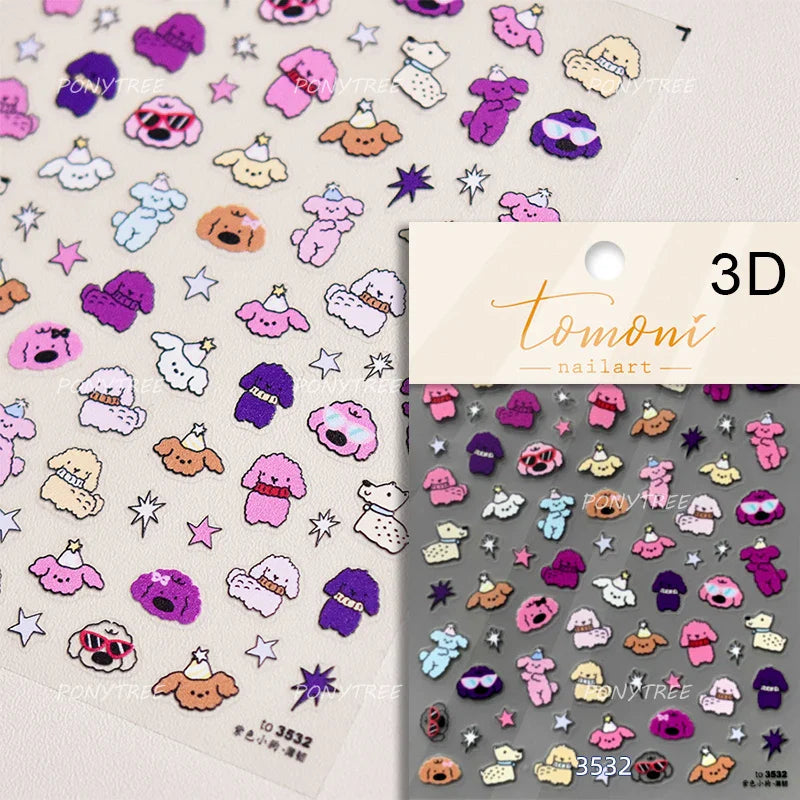 Cute Graffiti Cartoon Line Cherry Bear Cat Flower Bouquet Fish Boys Girls Strawberry Reliefs Nail Art Stickers Manicure Decals (ONLINE ORDER ONLY)