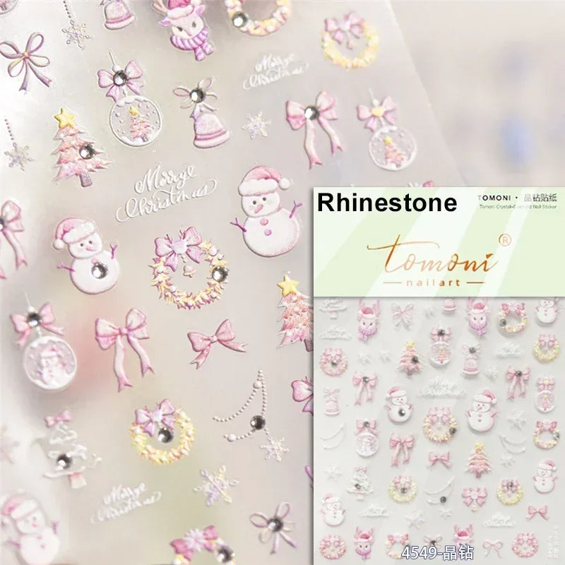 Dressy Embossment Colorful Gradient Snowflakes Laser Silver Christmas Tree Winter Bowknot Santa Nail Art Stickers Manicure Decal (Online Order Only)