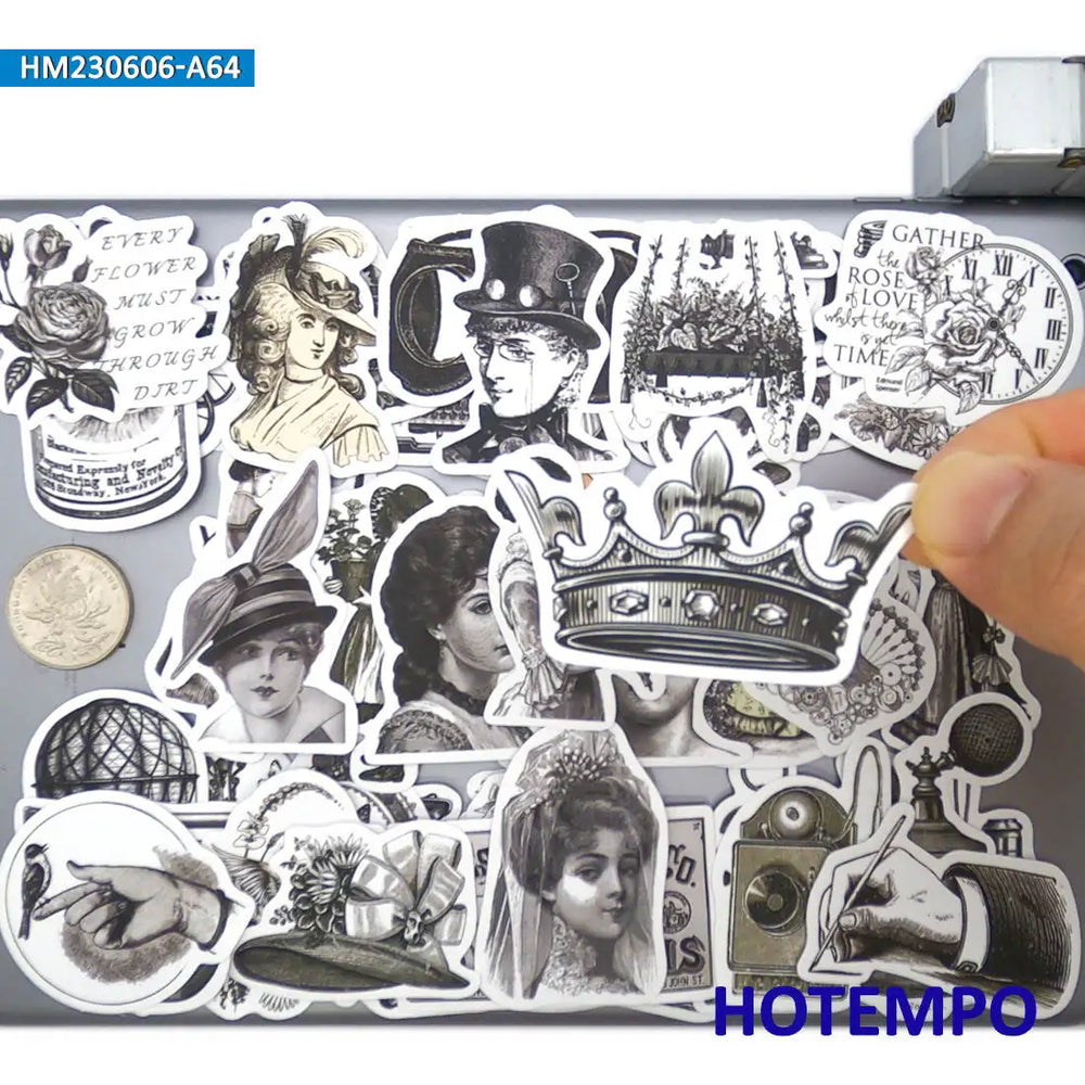 20/30/60Pieces Nostalgic Items Sketch Art Vintage Style Stickers for Scrapbook Diary Luggage Car Bike Phone Laptop Sticker Toys (Online Order Only)