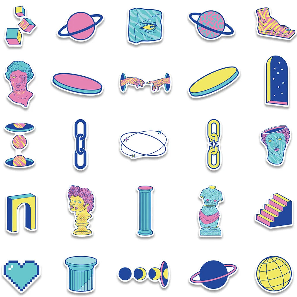 10/25PCS Cartoon Vaporwave Art Graffiti Stickers Aesthetic Decals For Scrapbook Phone Laptop Luggage Bike Car Sticker Kids Toy (ONLINE ORDER ONLY)