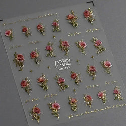 Hummingbird Iris Butterfly Peony Rose Tulip Daisy Lily Flowers Morning Glory Pearl Rhinestones Nail Art Sticker Decoration Decal (ONLINE ORDER ONLY)