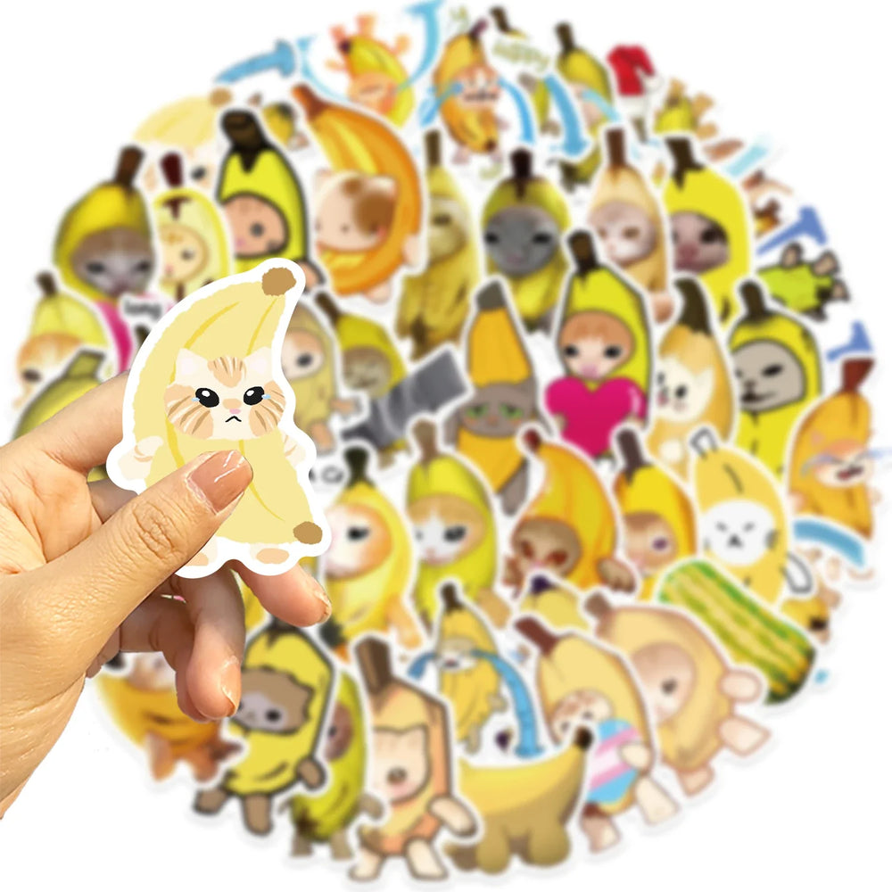 50Pcs  Banana Cat Cartoon Kawaii Sticker DIY Scrapbook Laptop Stationary Guitar Suitcase Sticker Cute Animal Decals Kids Toys﻿ (Online Order Only)