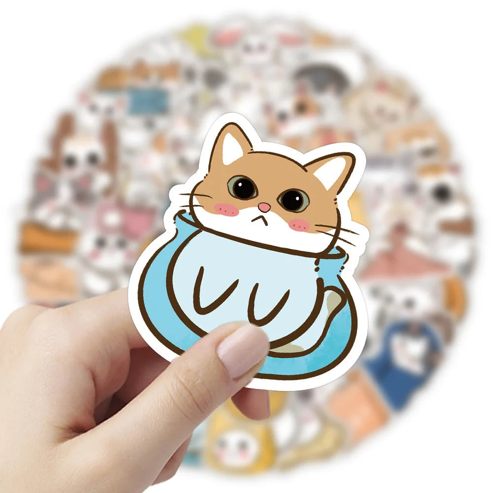 10/30/60PCS Cute Cartoon Cat Stickers Animal Decals DIY Diary Notebook Laptop Car Suitcase Phone Decoration PVC Waterproof Toys (Online Order Only)