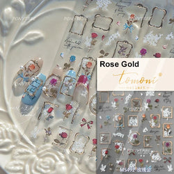 Chic Romantic Red White Flower Hot Stamping 5D Self Adhesive Nail Art Stickers Shiny Dreamy Camellia Rhinestone Manicure Decals (ONLINE ORDER ONLY)