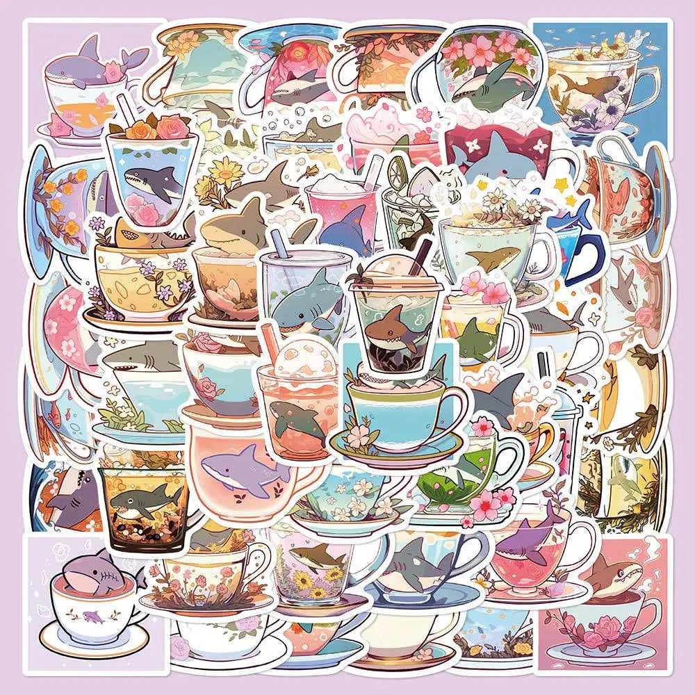 50Pcs Cute Shark Graffiti Stickers for Helmet, Wall, DIY Decoration (ONLINE ORDER ONLY)