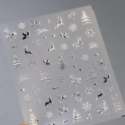 Winter Christmas Crystal Delicate Hexagon Romantic Laser Silver Chic Snowflakes Self Adhesive Nail Art Sticker 5D Manicure Decal (ONLINE ORDER ONLY)