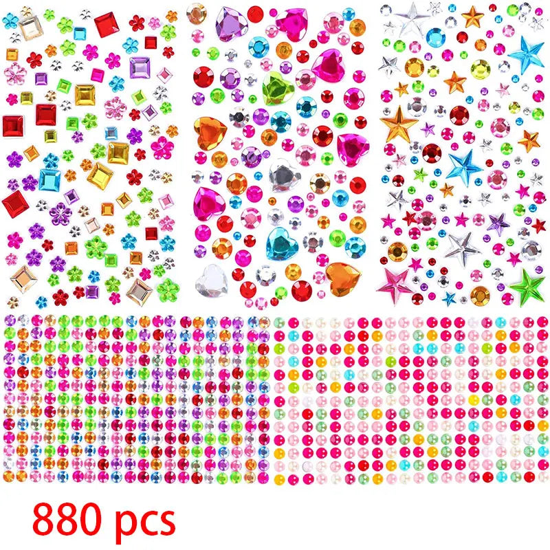 880pcs Gem bead Stickers Rhinestones for Crafts Self Adhesive Jewels Acrylic DIY Craft Decorative Diamond Stickers for Girls kid (Online Order Only)