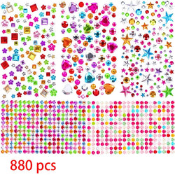 880pcs Gem bead Stickers Rhinestones for Crafts Self Adhesive Jewels Acrylic DIY Craft Decorative Diamond Stickers for Girls kid (Online Order Only)