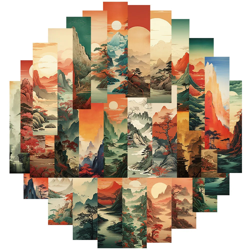 Chinese Landscape Bookmark Stickers for Suitcase, Laptop, Phone, Car, DIY Decal (Online Order Only)