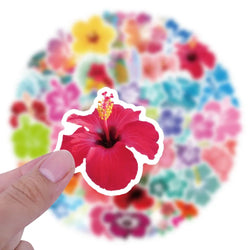 10/60pcs Vivid Hibiscus Flowers Cartoon Little Fresh Style Stickers Graffiti Decals for Laptop Guitar Suitcase Skateboard Kids (ONLINE ORDER ONLY)