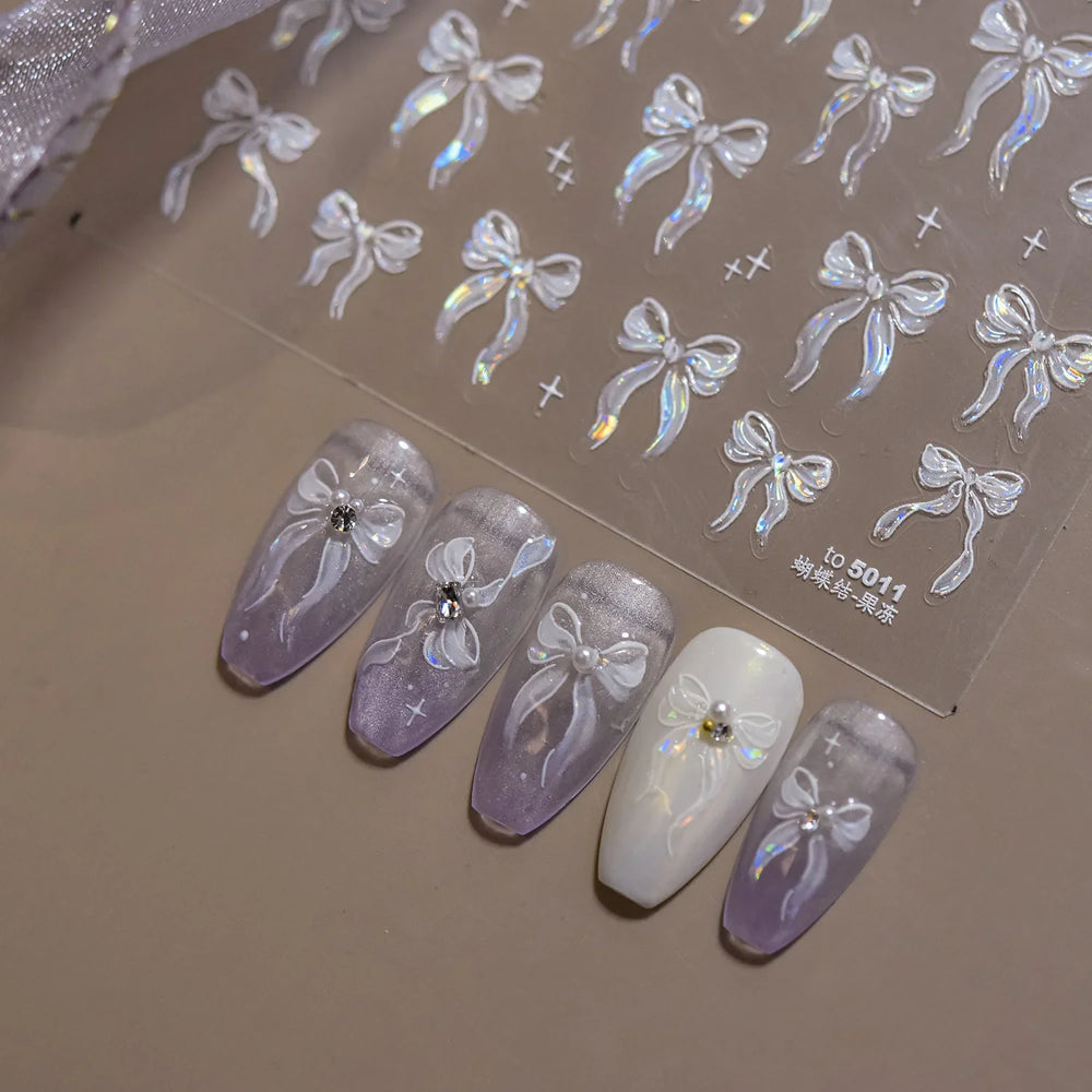 Delicate Jelly chic Bowknot Silk Ribbon Knot Star Shiny Dreamy Self Adhesive Nail Art Decorations Sticker Dressy Manicure Decals (ONLINE ORDER ONLY)