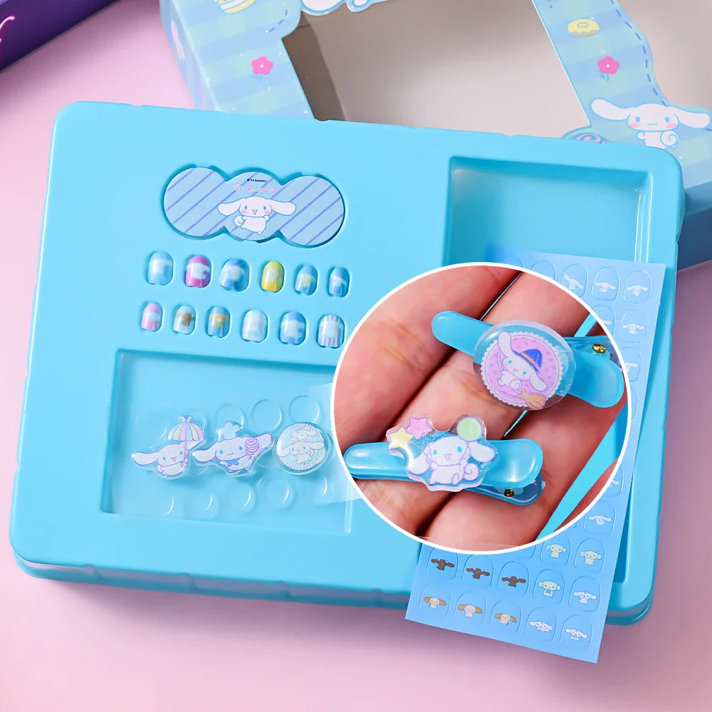 1Set(12Pcs+Jelly Glue+Stickers+Hairpin) Children Acrylic Fake Nails Kuromi Mymelody Cinnamoroll Fake Nails Non-Toxic Kid Gifts * (Online Order Only)