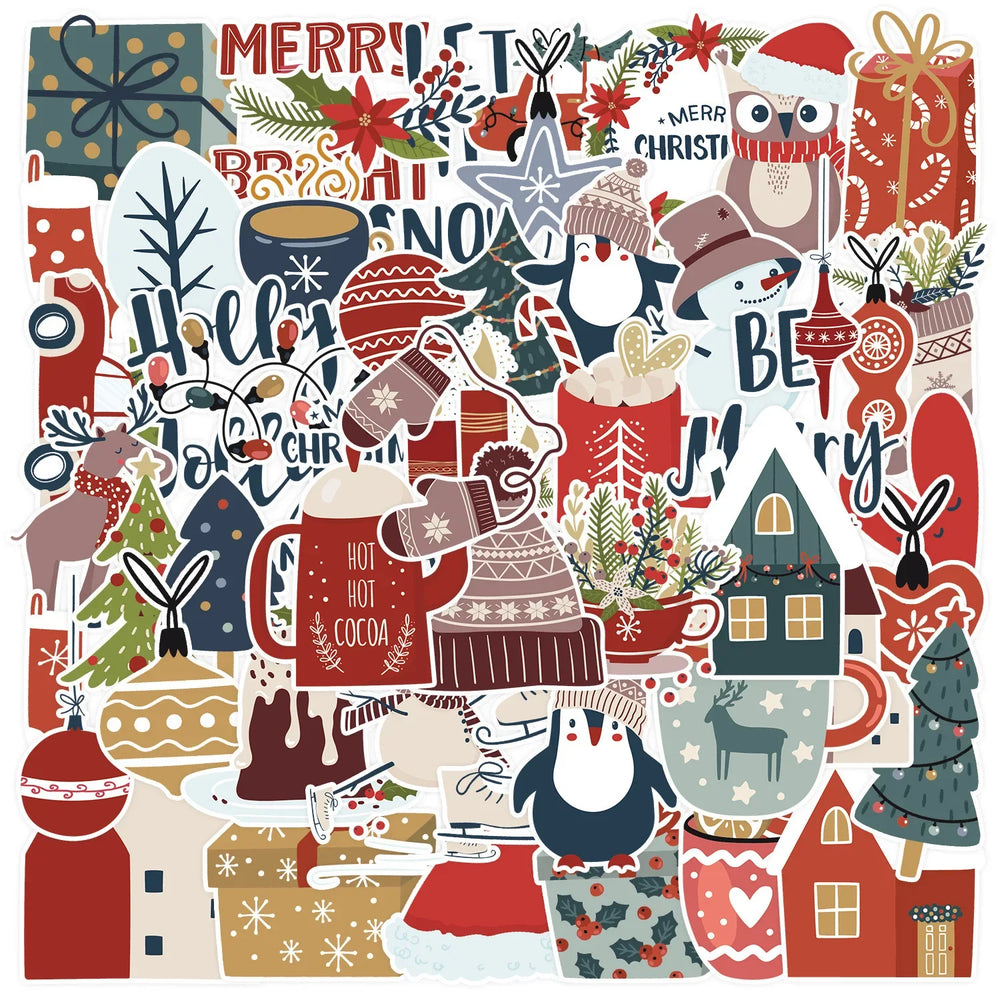 10/50PCS Cute Santa Claus Christmas Cartoon Stickers for Kids Laptop Phone Scrapbook Luggage Refrigerator Notebook Sticker Toy (Online Order Only)