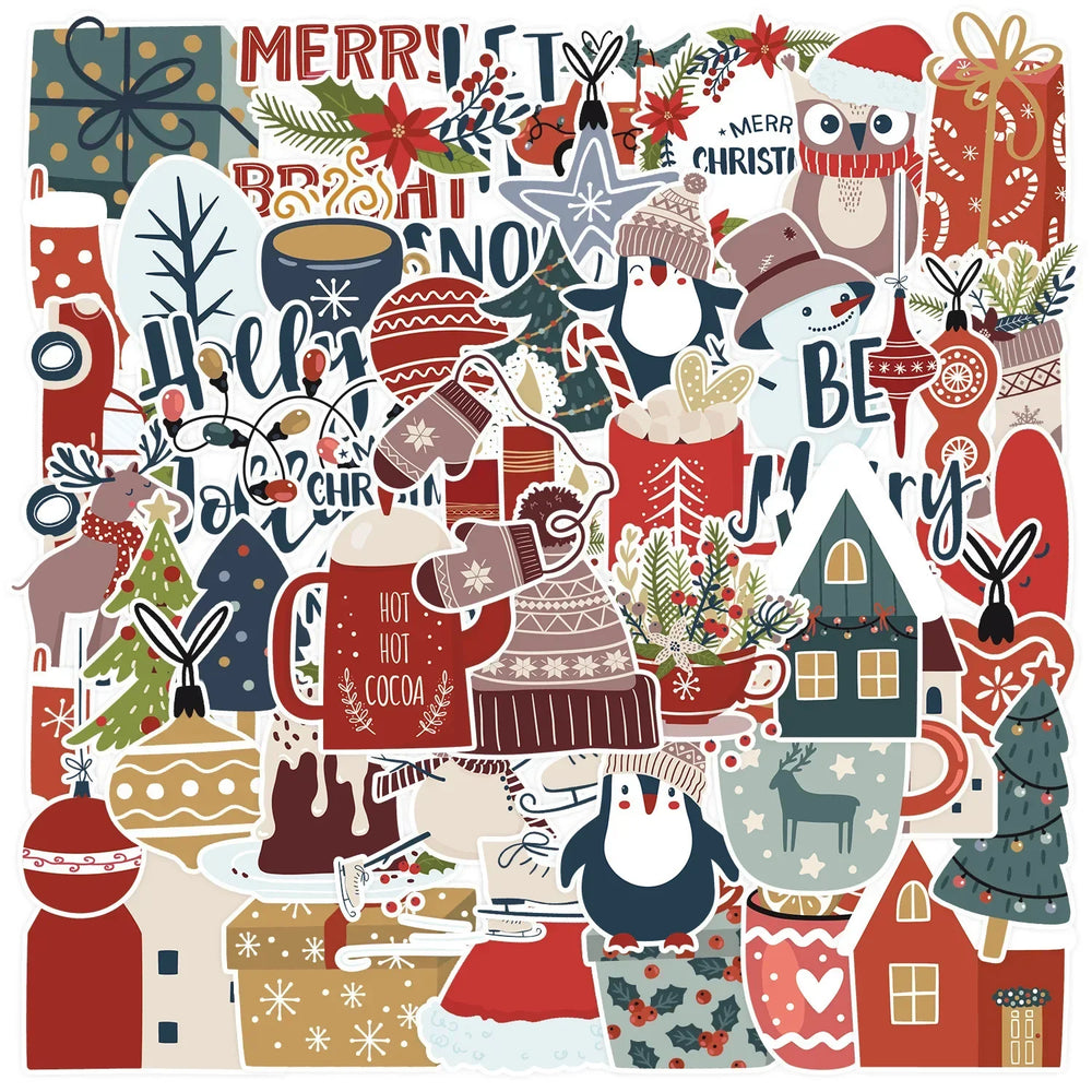 10/50PCS Cute Santa Claus Christmas Cartoon Stickers for Kids Laptop Phone Scrapbook Luggage Refrigerator Notebook Sticker Toy (Online Order Only)