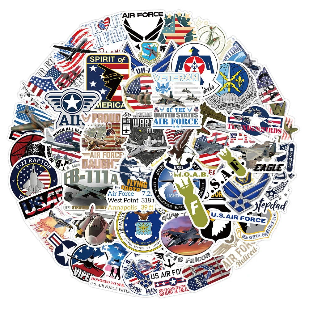10/50Pcs Cool United States Air Force USAF Stickers Graffiti Decals DIY Motorcycle Laptop Tablet Waterproof Car Sticker Packs (ONLINE ORDER ONLY)