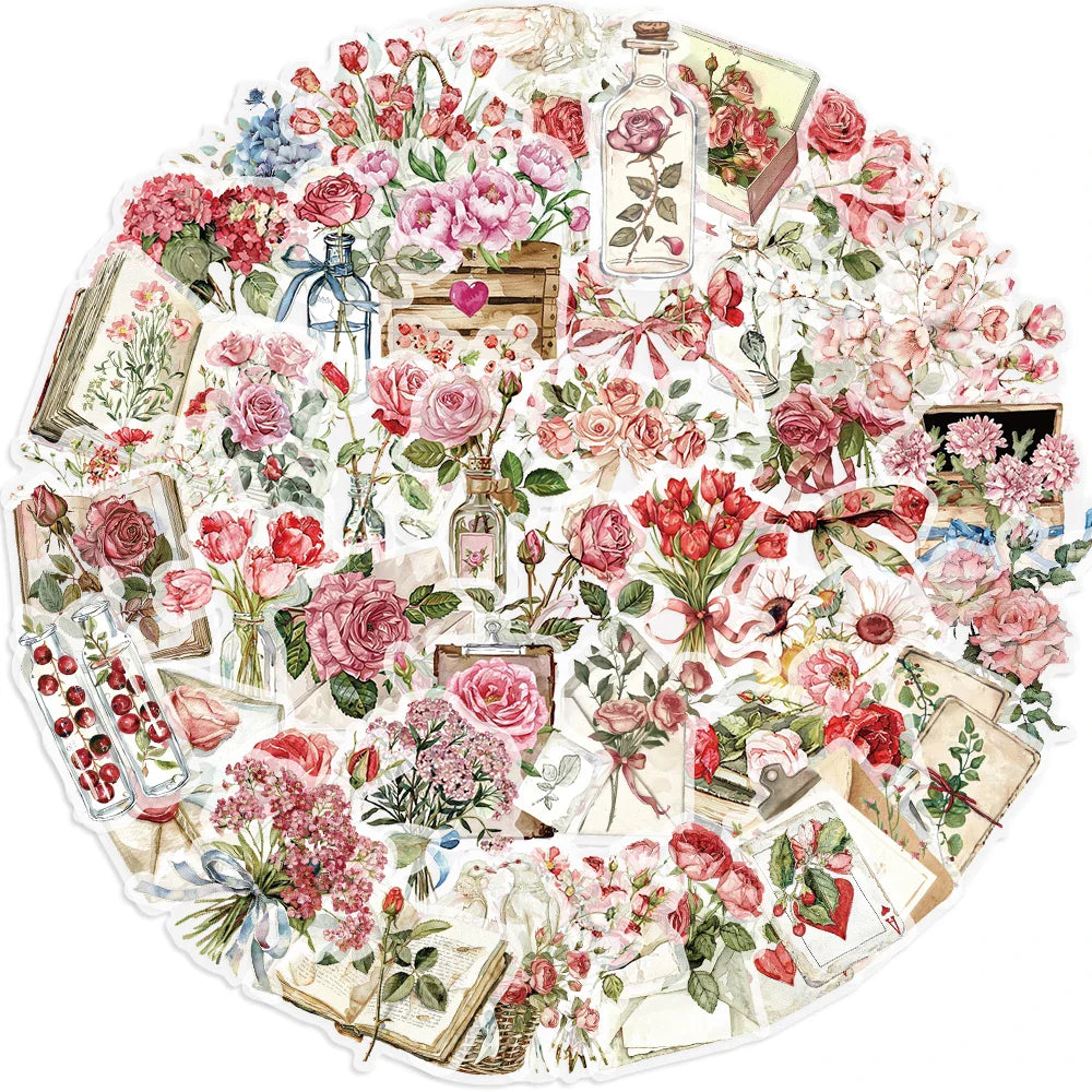 50pcs Flowers and Letters Cartoon Graffiti Stickers DIY Phone Guitar Laptop Notebook Suitcase PET Waterproof Sticker Kids Toy﻿ (Online Order Only)