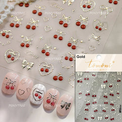 Strawberry Cherry Loquat Longan Peach Grapes Plant Red Bean Fruit Flat Realistic Painting 3D Nail Art Stickers Manicure Decals (ONLINE ORDER ONLY)