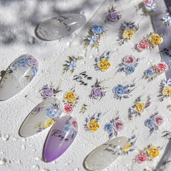 Watercolor Style Colourful Rose Flower Embossment Romantic Garden 5D Self Adhesive Nail Art Decoration Stickers Manicure Decals (ONLINE ORDER ONLY)