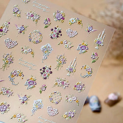 Romantic Flowers Bouquet Butterfly Rose Bowknot Candlestick Wreath Love Heart 5D Self Adhesive Nail Art Stickers Manicure Decals (Online Order Only)