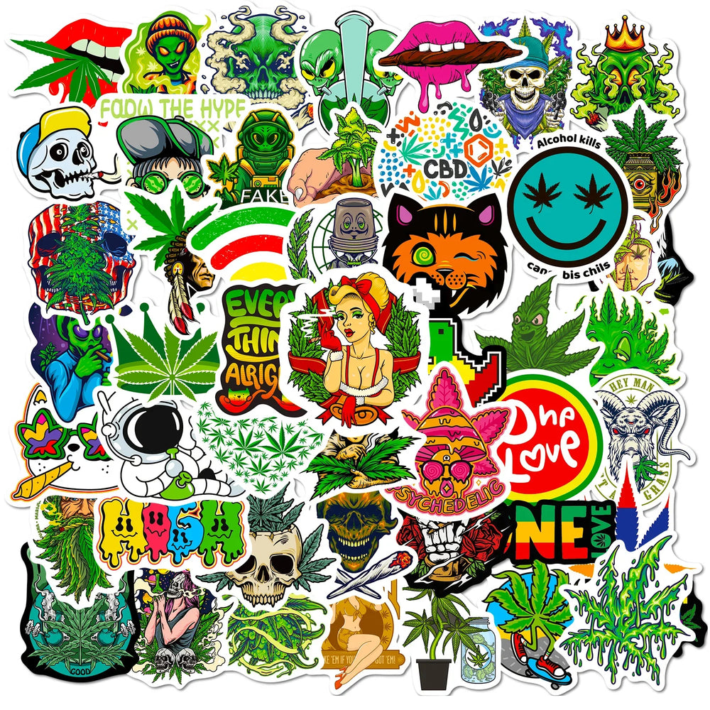 Weed Graffiti Stickers 10/25/50pcs Vinyl Waterproof for Motorcycle, Skateboard, Helmet, Luggage, Phone (Online Order Only)